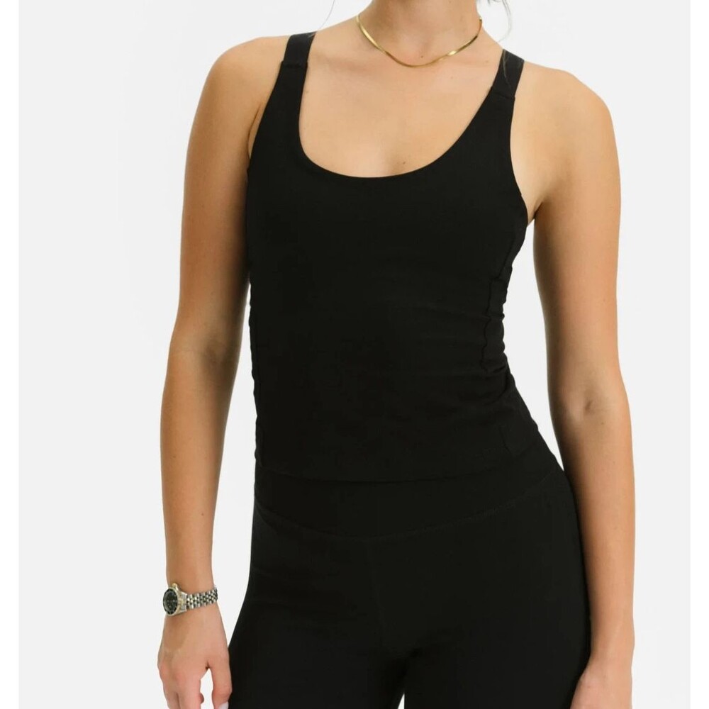 MATE THE LABEL ORGANIC U-NECK STRETCH SPORTS TANK BLACK SZ M NWT